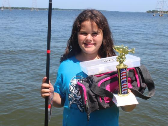 Carlene Carraway of Magnolia caught the Biggest Fish at the Kid Fish Derby on Saturday morning. Her family also owns a house on Lake Limestone. She will be a 4th grader. Photo by Mitchell Pate