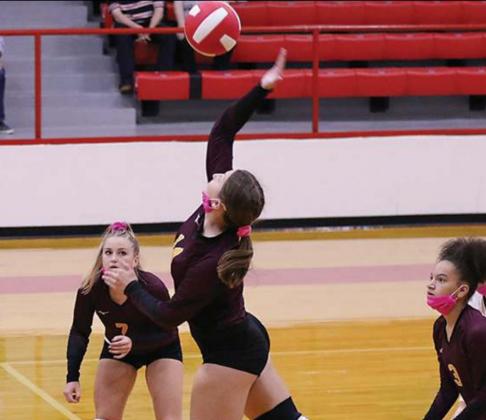 Alyssa Whitaker (above) makes a play on the ball in the Lady Eagles’ loss to Groesbeck. Angela Crane/For The Fairfield Recorder
