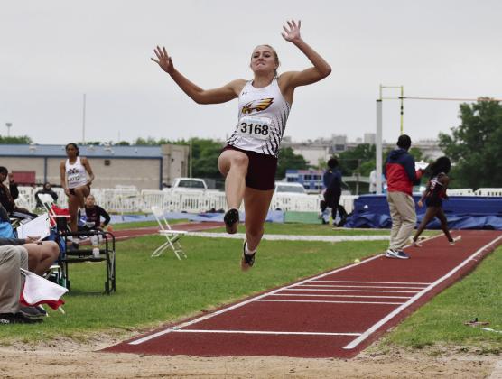 Avery Thaler competes in the long jump last Friday at the Region III-Class 3A Meet. Thaler finished second in the event to qualify for state. She will compete in four events. Photo by Ryan Heller/Cameron Herald