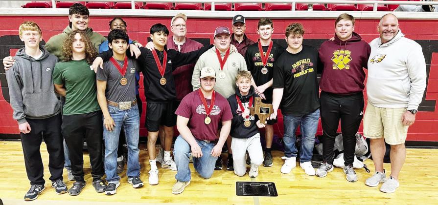 The Fairfield Eagles take third place overall out of 29 schools at the Regional Powerlifting Meet at West High School on Saturday, March 9. Courtesy Photo