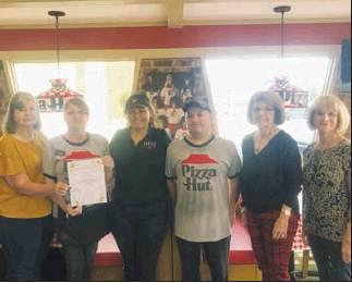 Members of the Freestone County Cancer Support Group were greeted with a smile and donation from Pizza Hut in Fairfield, in advance of the Group’s Fall Style Show and Dinner, taking place Oct. 22 at Depot X Event Center.