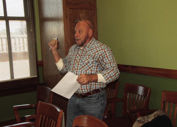Freestone County’s IT employee Dane McBroom tells Commissioners Court at its Oct. 31 meeting what he recommends the county should do to address power outages and Internet dead spots. Photo by Roxanne Thompson/Fairfield Recorder