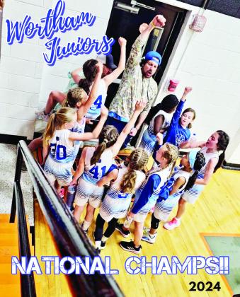 The Wortham Lil Dribblers Junior team recently won the national championship in Nocona. The team consisted of Lily Calame (0), Rylie Adams (5), Vayda Lehman (43), Alivia Carr-(41), Lexi Alvarado (42), Brenlie Spence (15), Makynzi Siders (4), Kaydence Hayes (30), Ollie Hogan (33), Reese Dunn (44), and coaches Casey Calame and Terrell Spence. The players are in the third and fourth grades. Courtesy Photos