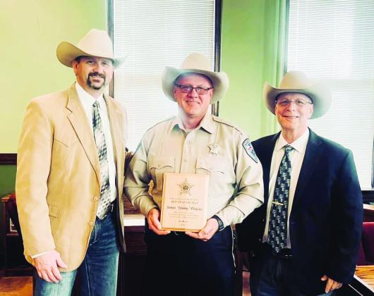 LEFT: Deputy Scott Leatherman is recognized with the 2023 Life Saving Award for the Freestone County Sheriff Office by Freestone County Sheriff Jeremy Shipley and Chief Deputy Devin Mowrey. ABOVE: Deputy Jimmy Pickens is recognized as the Freestone County Sheriff Office Deputy of the Year for 2023 by Freestone County Sheriff Jeremy Shipley and Chief Deputy Devin Mowrey. Courtesy Photos