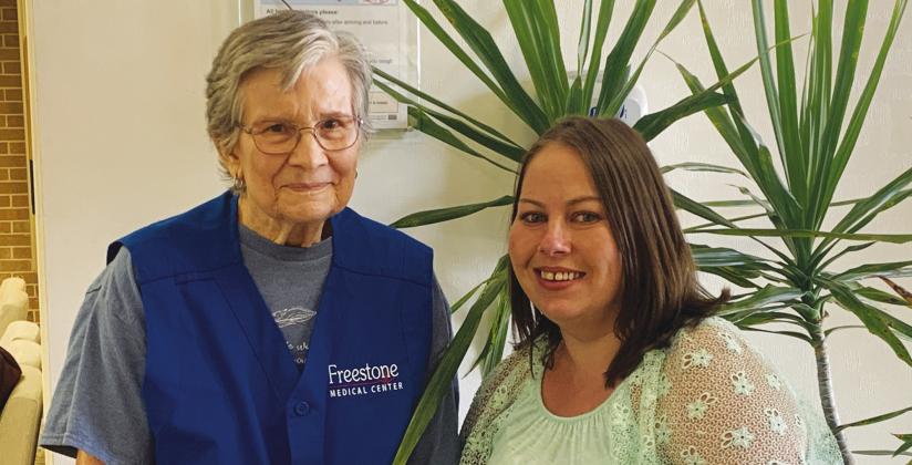 Freestone Medical Center is excited to announce that the hospital’s volunteer program has been reinstated after having been shut down due to the COVID-19 pandemic. Pictured (from left) are Carolyn Fisher, returning volunteer, and Ashley Cox, Volunteer Coordinator. Contributed Photo