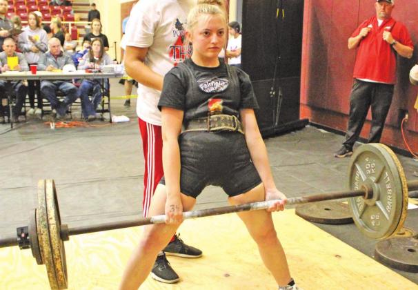 State alternate selection Abby Coleman (above) competes in the deadlift event during the Lady Eagles’ Regional meet Saturday. Photo by Shae Garcia