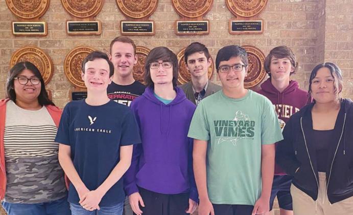 FHS students who will compete this weekend in state Academic UIL competition include, from left, senior Rachel Reyes (state alternate), freshman Preston Scott, junior Jonathan Thomas, senior Nathan Dunlap, senior Jeremy Kilkenny, sophomore Eashan Kalyanji, sophomore Cameron Cockerell, and sophomore Carolina Limones. Photo courtesy of Eagle Publications.