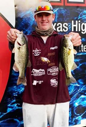 Kolby Adams weighs in two fish at Lake Fork totaling 3.35 pounds. Contributed Photo