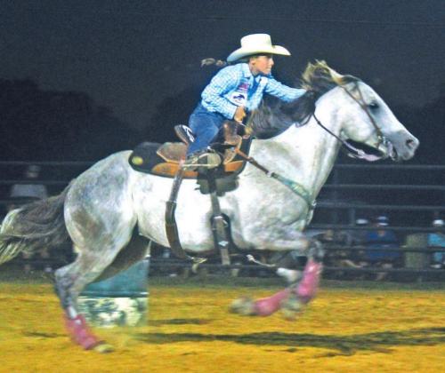 Paige Emmons of Fairfield competed in barrel racing during the 2020 Youth Rodeo. Photo by Mitchell Pate