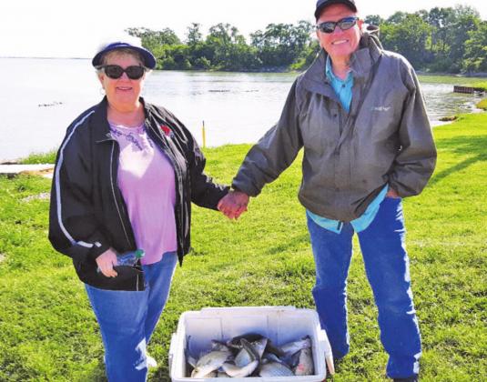 This fishing couple enjoyed a day on Lake Richland Chambers with Gone Fishin’ Guide Service. Royce Simmons led the expeditions this past week, with action on white bass and hybrid stripers improving as the spring season continues to take shape.