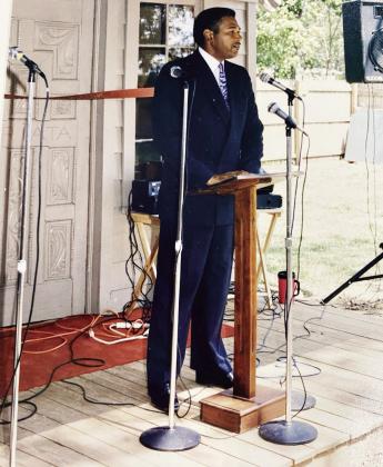 Tony Brackens, Sr. presides at the opening of Centennial Telephone’s Pioneer Telephone Museum Exhibit in September 1992. Courtesy Photo