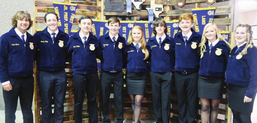 The 2022-2023 Fairfield FFA officers were announced at the annual FFA banquet on Tuesday evening, May 17, at Calvary Baptist Church. Pictured are Sentinel Cade Nelson, Historian Connor Petty, Vice President Blake Phillips, Student Advisor Cole Coufal, Treasurer Marissa Eppes, Reporter Ryan MacMillan, Secretary Obie Crook, President MaKenna Eppes, and Parliamentarian Brailey Kenney.