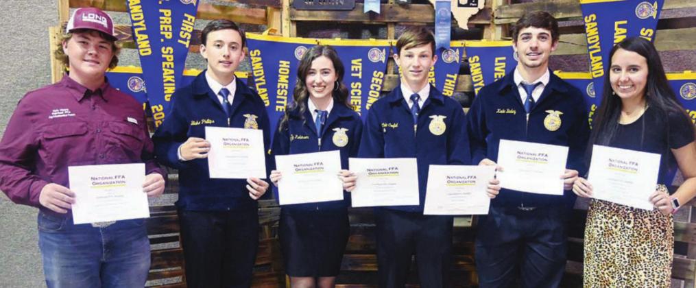 Earning Star Awards for 2021-2022 are Fairfield FFA members Cale Myers, Blake Phillips, Ally Robinson, Cole Coufal, Kade Bailey, and Chelsie Faughn. Not pictured is Ruger Long.