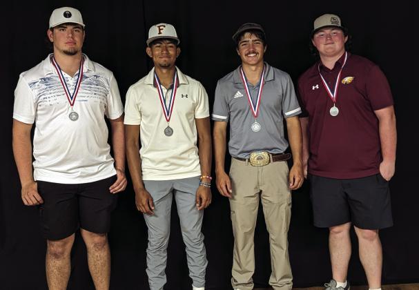 LEFT: The Fairfield girls golf team finished second in the District 20-3A Tournament Monday. Representing the Lady Eagles are Allie Hughes, Zada Pjetrovic, Addison Shipley, Hadassah Owen and Cariss Capps. RIGHT: The Fairfield boys golf team finished second in the District 20-3A Tournament Monday. Representing the Eagles are Cade Nelson, Brayden Thornburg, Dio Azuara, Jake White and Chandler Phillips. Courtesy Photos