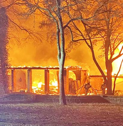 A five-alarm fire on Saturday night, January 23, caused the Caney Creek Lodge located at 400 FCR 930 in Teague to burn to the ground. The structure was a complete loss. See more photos page 2 Contributed Photos
