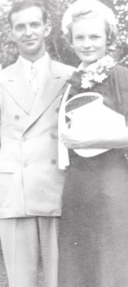 A photo of Mildred Richardson Burkhart and her husband, Clay, believed to be on their wedding day in 1938, shows the young couple’s happiness. Her 100th birthday party was held Saturday, May 15, at the Moody Bradley House in Fairfield.