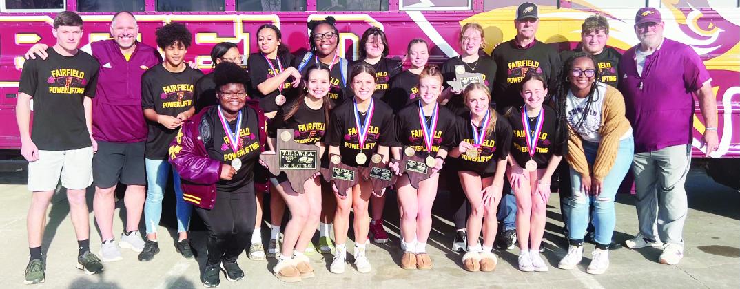 The Fairfield Lady Eagles win the Regional Powerlifting Meet for the third time in four years on Saturday, March 2, in Commerce. Courtesy Photo