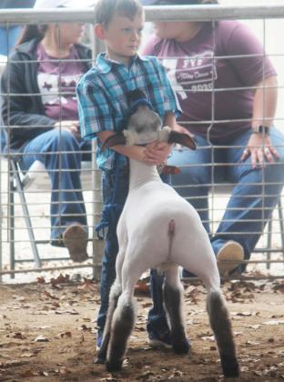 Kyler Ridge shows his lamb during the jackpot held by the Fairfield Young Farmers on Saturday.